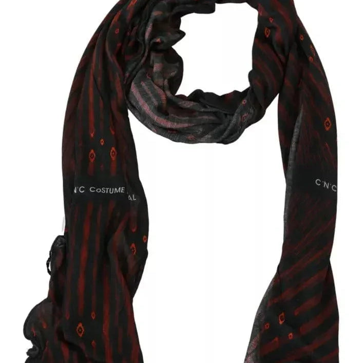 Costume National Costume National Black Red Viscose Foulard Branded Scarf