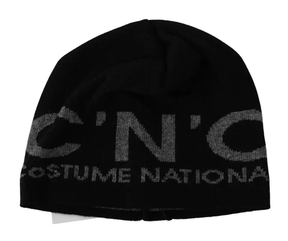 Costume National Beanies Costume National Black Wool Blend Branded Beanie Hat