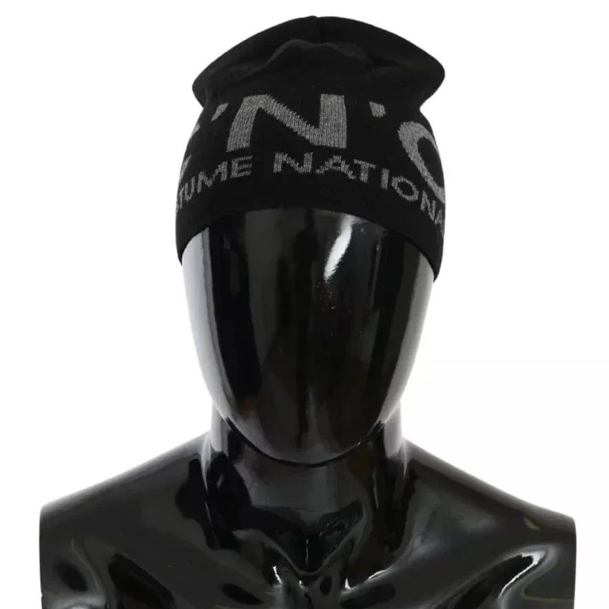 Costume National Beanies Costume National Black Wool Blend Branded Beanie Hat