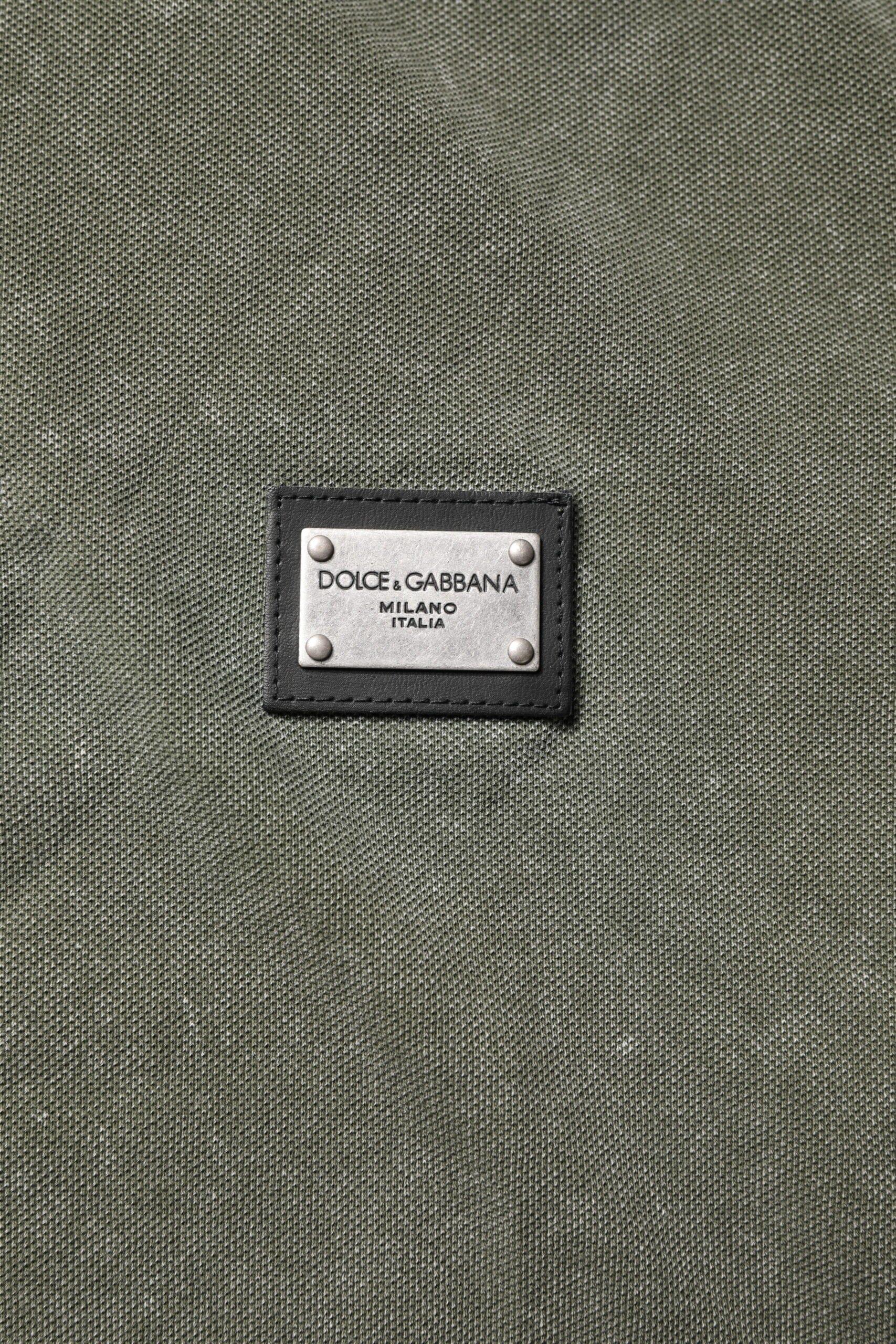 Dolce & Gabbana Premium Polos Dolce & Gabbana Army Green Logo Plaque Cotton Polo Shirt T-shirt