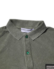 Dolce & Gabbana Premium Polos Dolce & Gabbana Army Green Logo Plaque Cotton Polo Shirt T-shirt