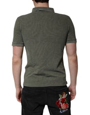 Dolce & Gabbana Premium Polos Dolce & Gabbana Army Green Logo Plaque Cotton Polo Shirt T-shirt