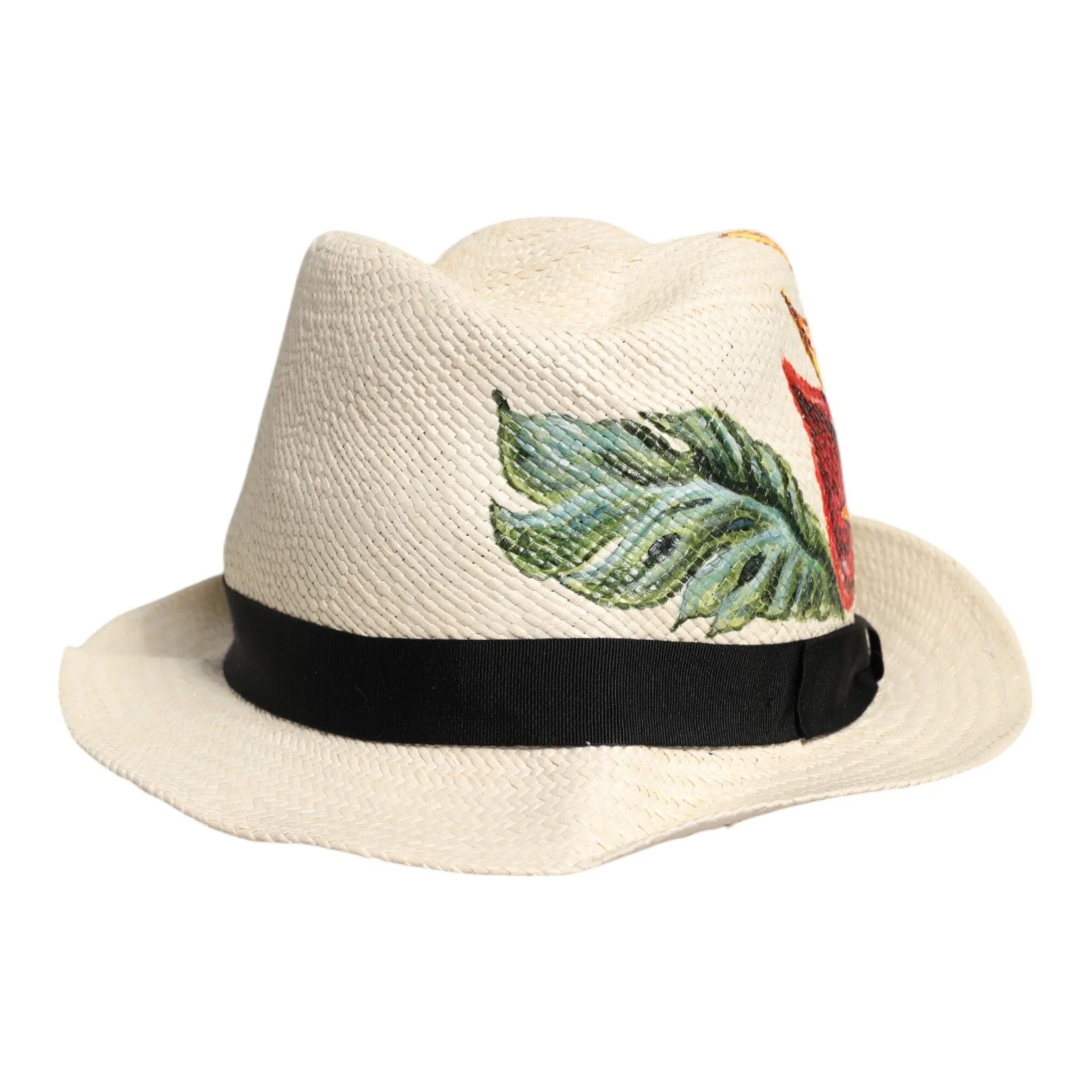 Dolce & Gabbana Dolce & Gabbana Beige Floral Print Straw Wide Brim Fedora Hat