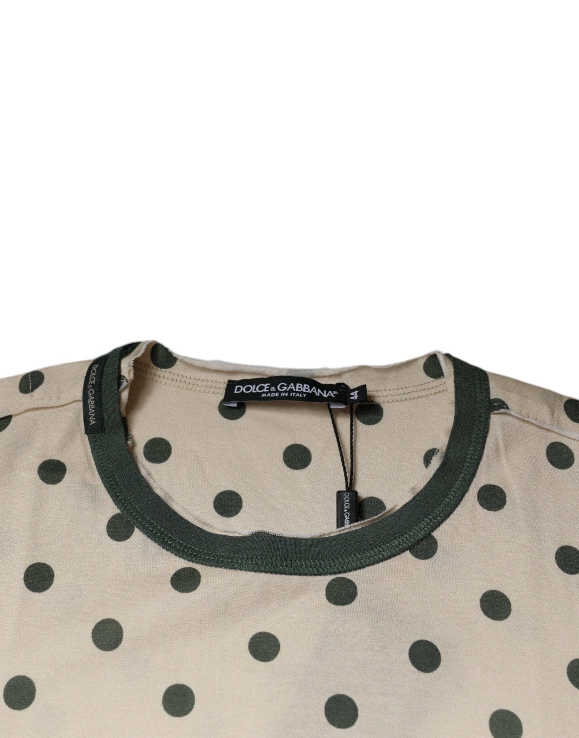 Dolce & Gabbana T-Shirts IT44 | XS Dolce & Gabbana Beige Graphic Print Polka Dot Cotton T-shirt