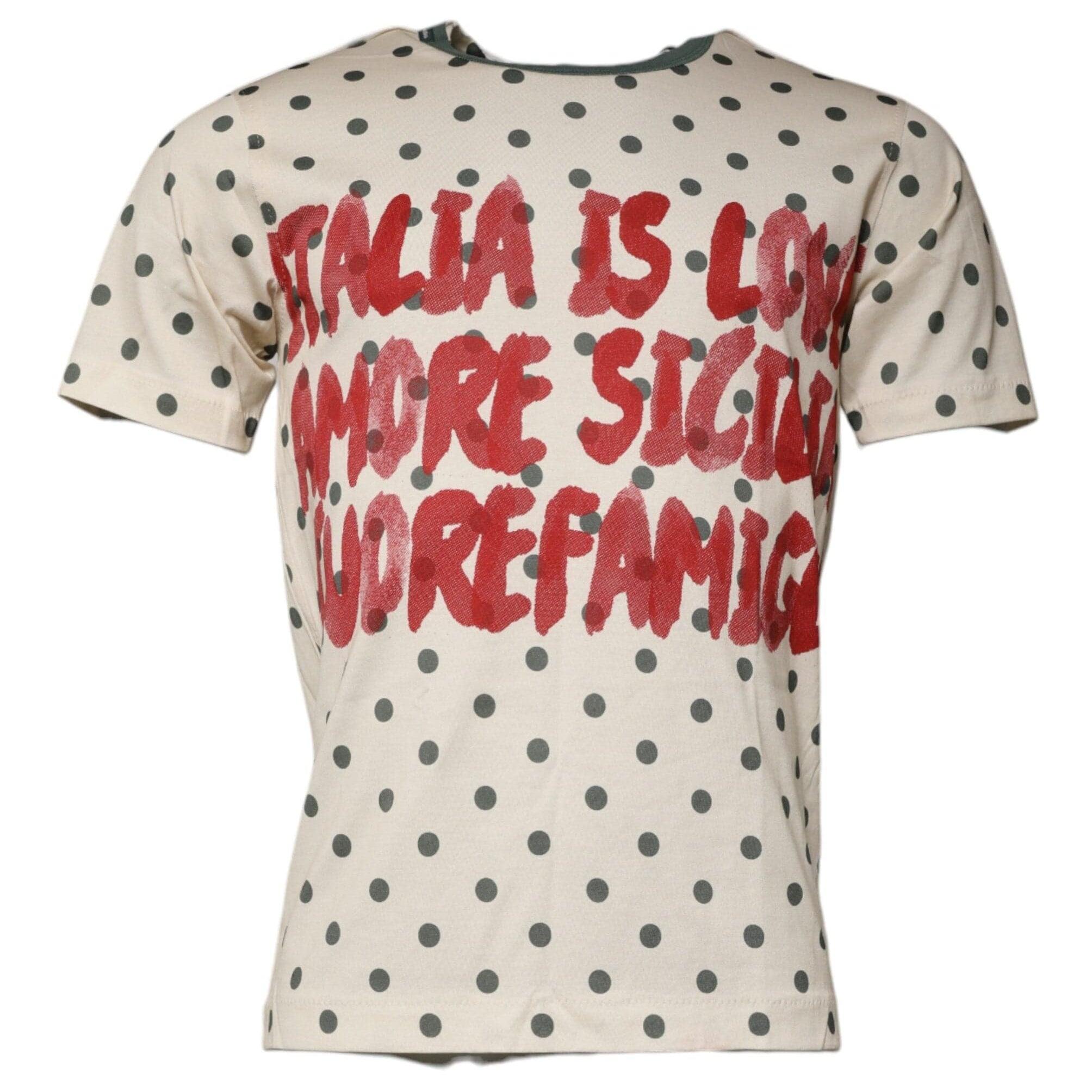 Dolce & Gabbana T-Shirts IT44 | XS Dolce & Gabbana Beige Graphic Print Polka Dot Cotton T-shirt