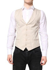 Dolce & Gabbana IT48 | M Dolce & Gabbana Beige Gray Dress Men Formal Waistcoat Vest
