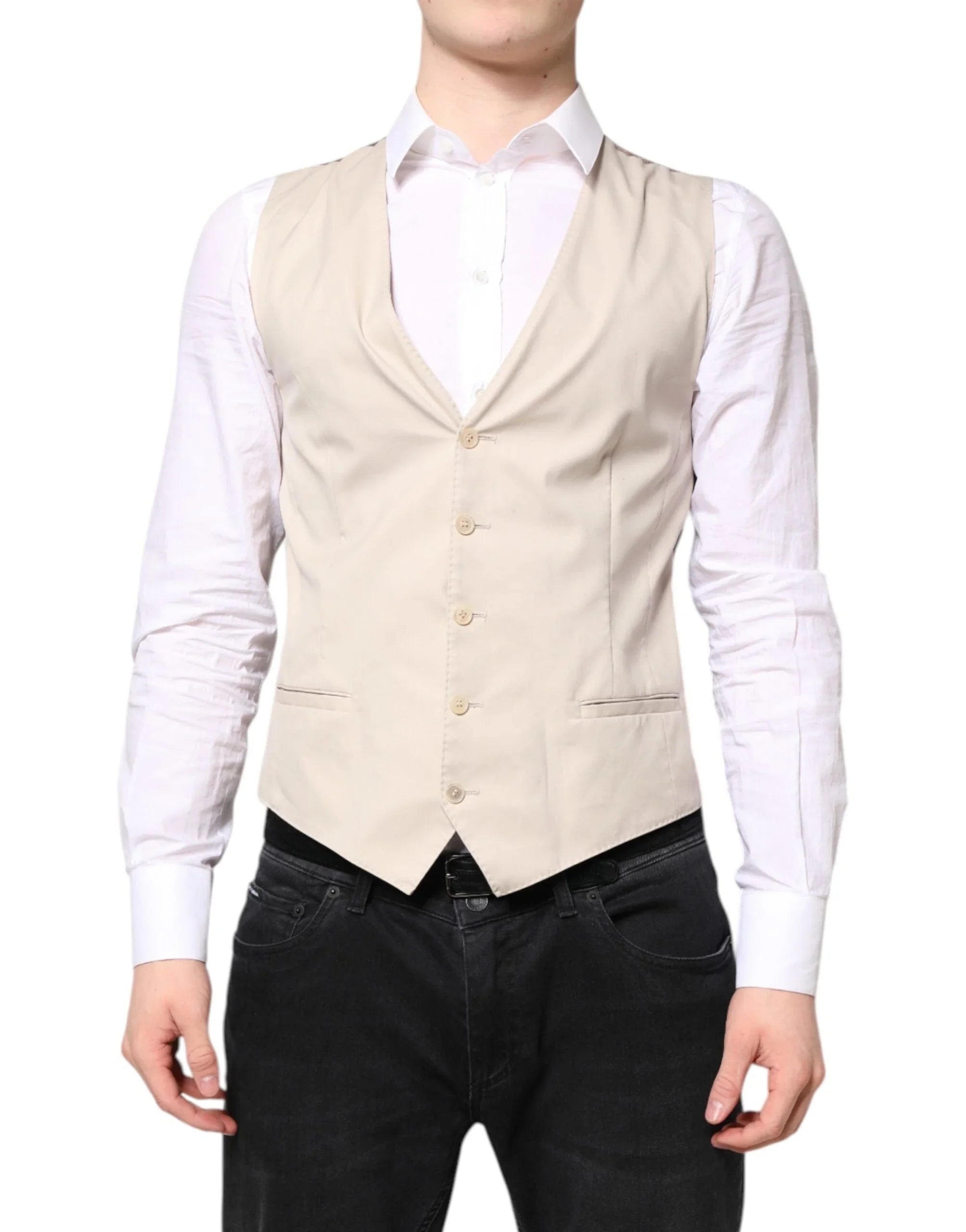 Dolce & Gabbana IT48 | M Dolce & Gabbana Beige Gray Dress Men Formal Waistcoat Vest