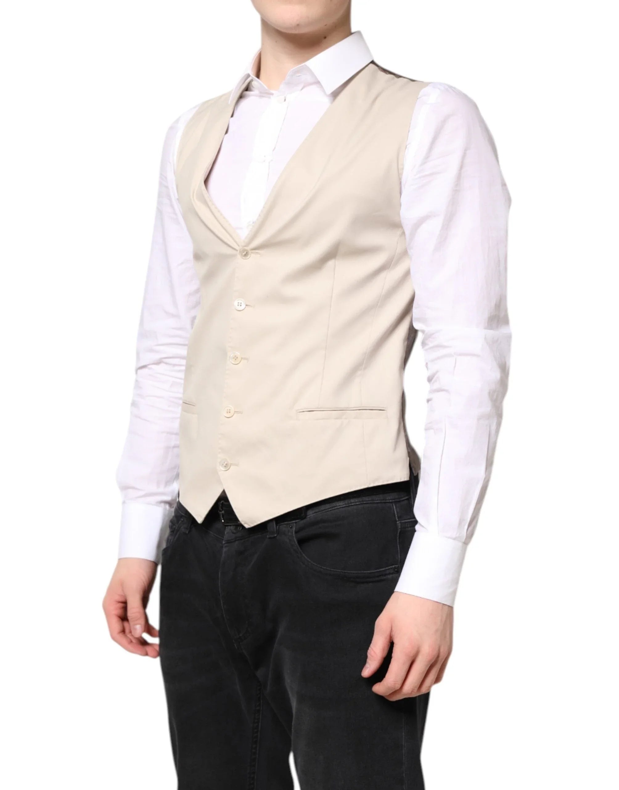 Dolce & Gabbana IT48 | M Dolce & Gabbana Beige Gray Dress Men Formal Waistcoat Vest
