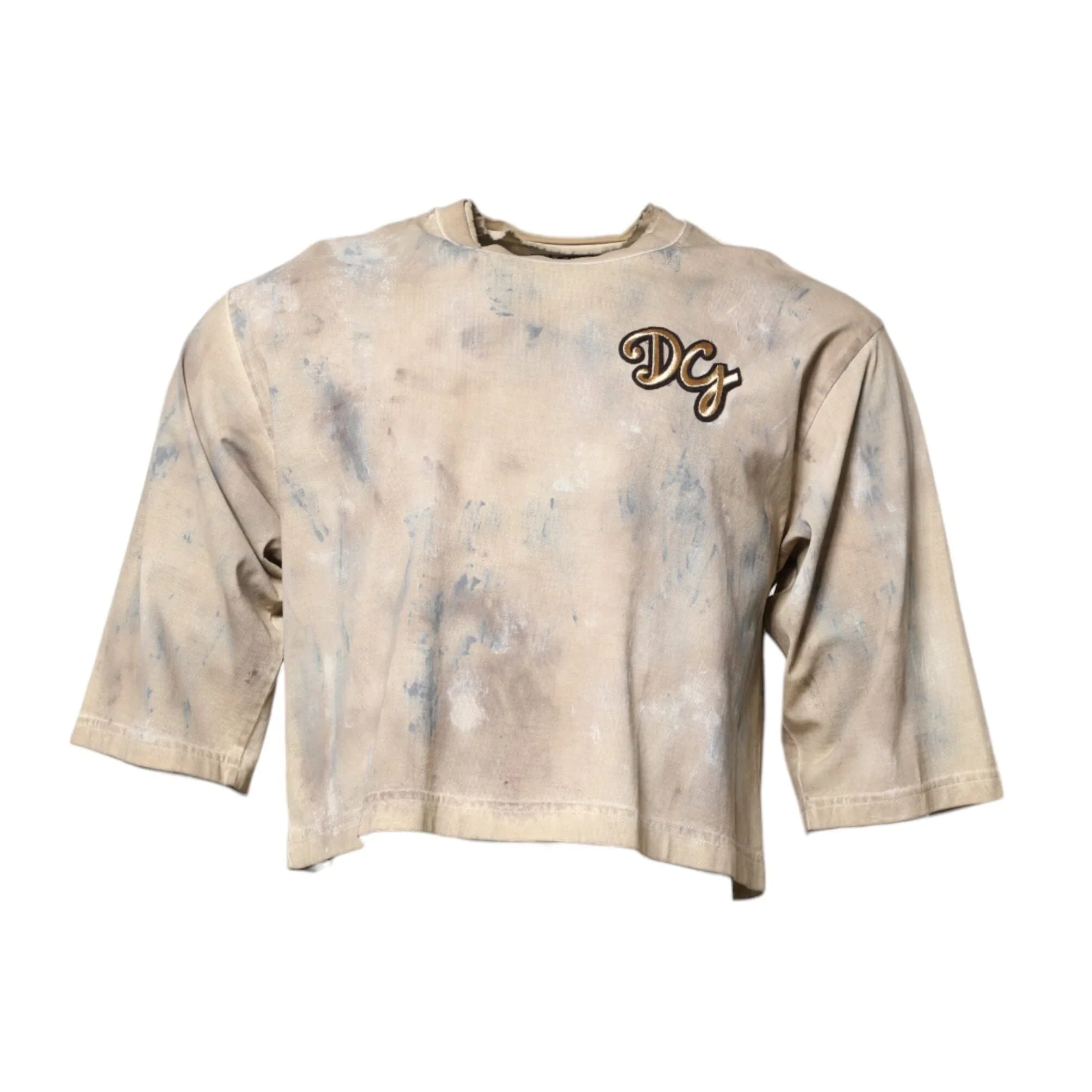 Dolce & Gabbana T-Shirts IT50 | L Dolce & Gabbana Beige Tie Dye DG Embroidery Cropped T-shirt