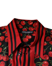 Dolce & Gabbana Shirts IT42 | XL Dolce & Gabbana Black Cherry Silk Button Down Casual Shirt
