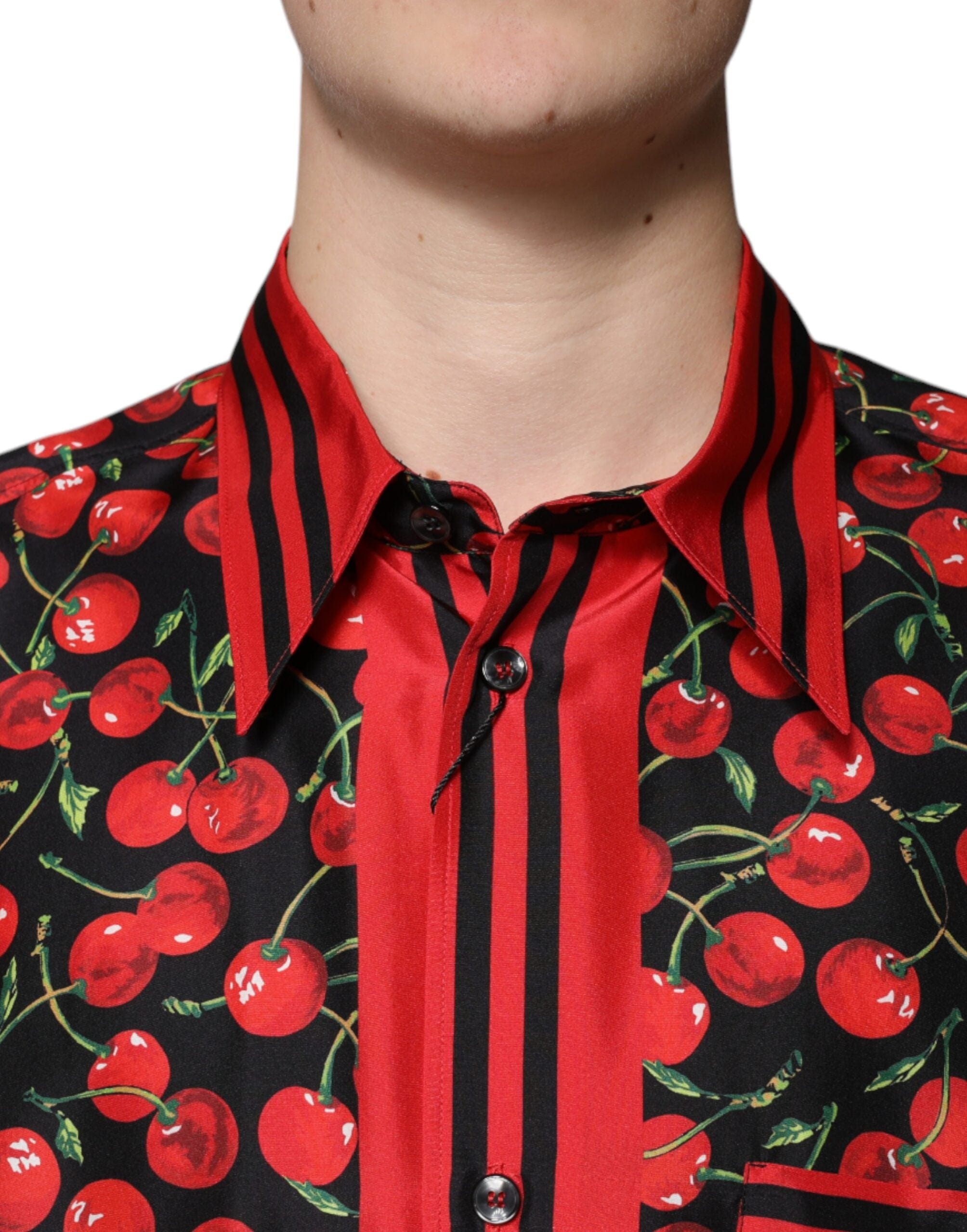 Dolce & Gabbana Shirts IT42 | XL Dolce & Gabbana Black Cherry Silk Button Down Casual Shirt
