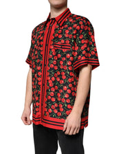 Dolce & Gabbana Shirts IT42 | XL Dolce & Gabbana Black Cherry Silk Button Down Casual Shirt