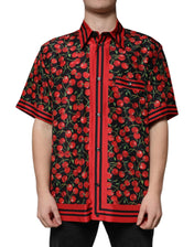 Dolce & Gabbana Shirts IT42 | XL Dolce & Gabbana Black Cherry Silk Button Down Casual Shirt