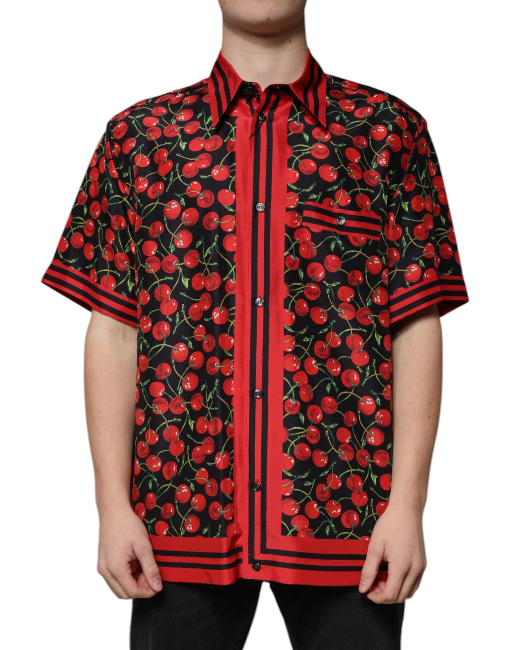 Dolce & Gabbana Shirts IT42 | XL Dolce & Gabbana Black Cherry Silk Button Down Casual Shirt