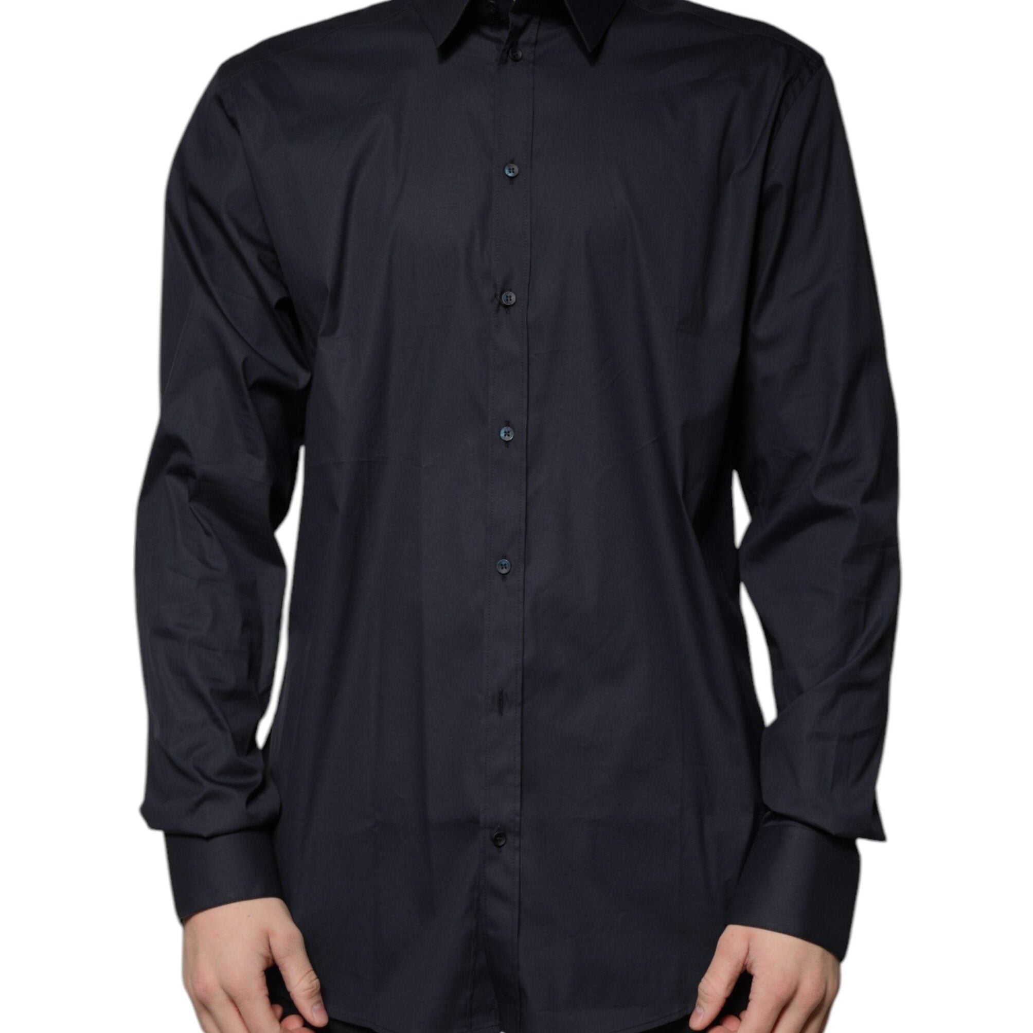 Dolce & Gabbana Dress Shirts Dolce & Gabbana Black Cotton Blend Formal GOLD Dress Shirt