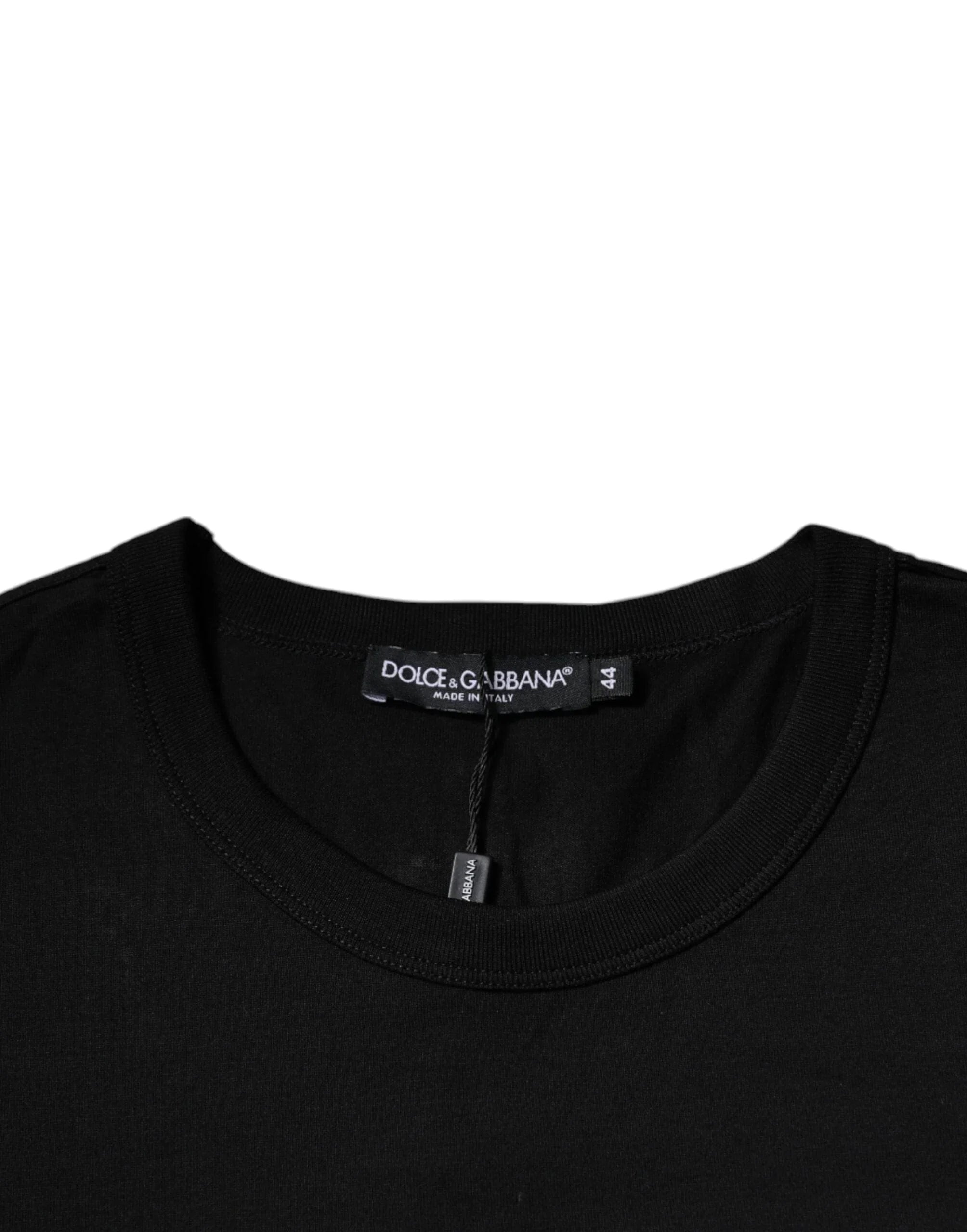Dolce & Gabbana T-Shirts IT44 | XS Dolce & Gabbana Black Cotton Crew Neck Short Sleeves T-shirt