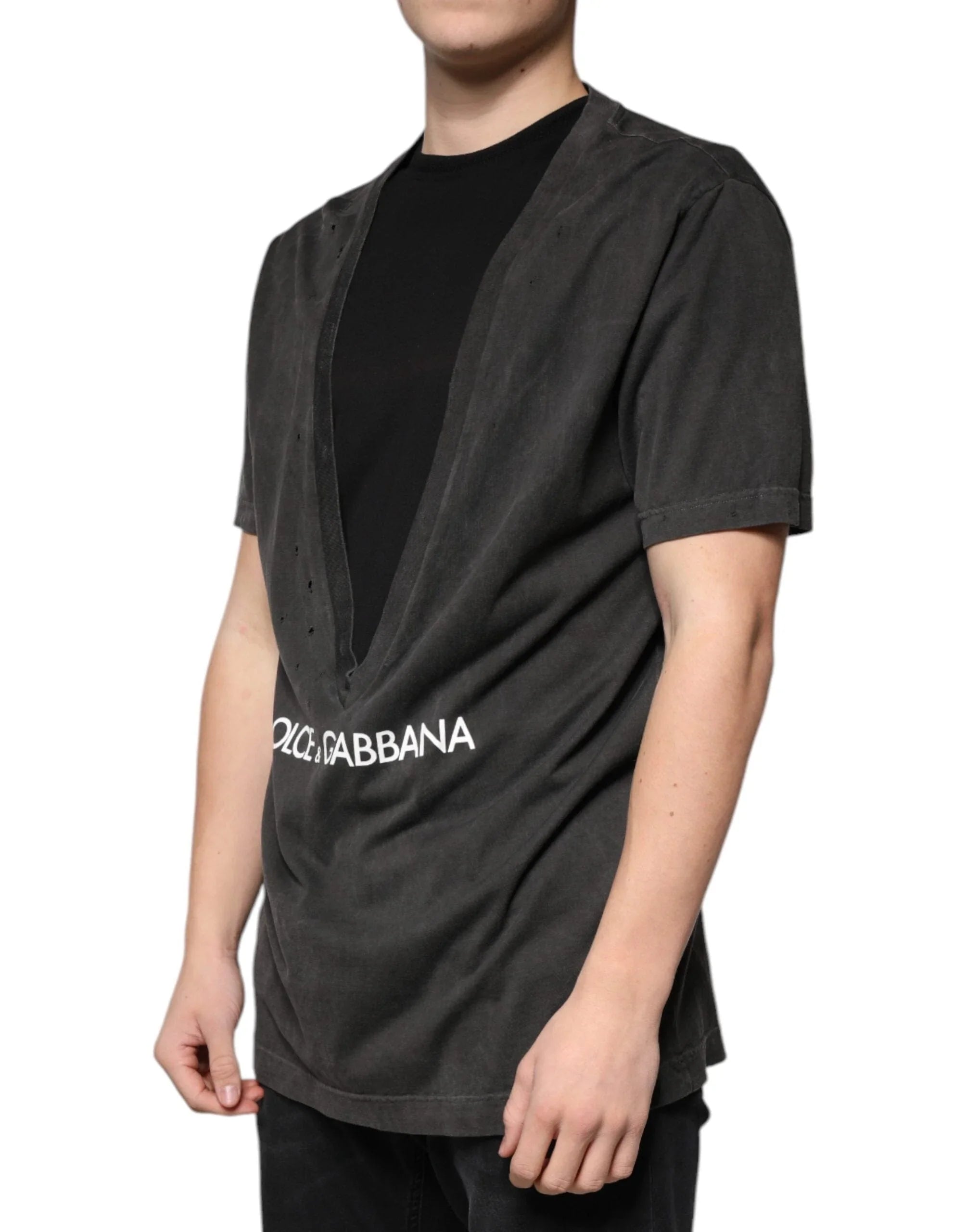 Dolce & Gabbana T-Shirts IT54 | XL Dolce & Gabbana Black Cotton Crew Neck Short Sleeves T-shirt