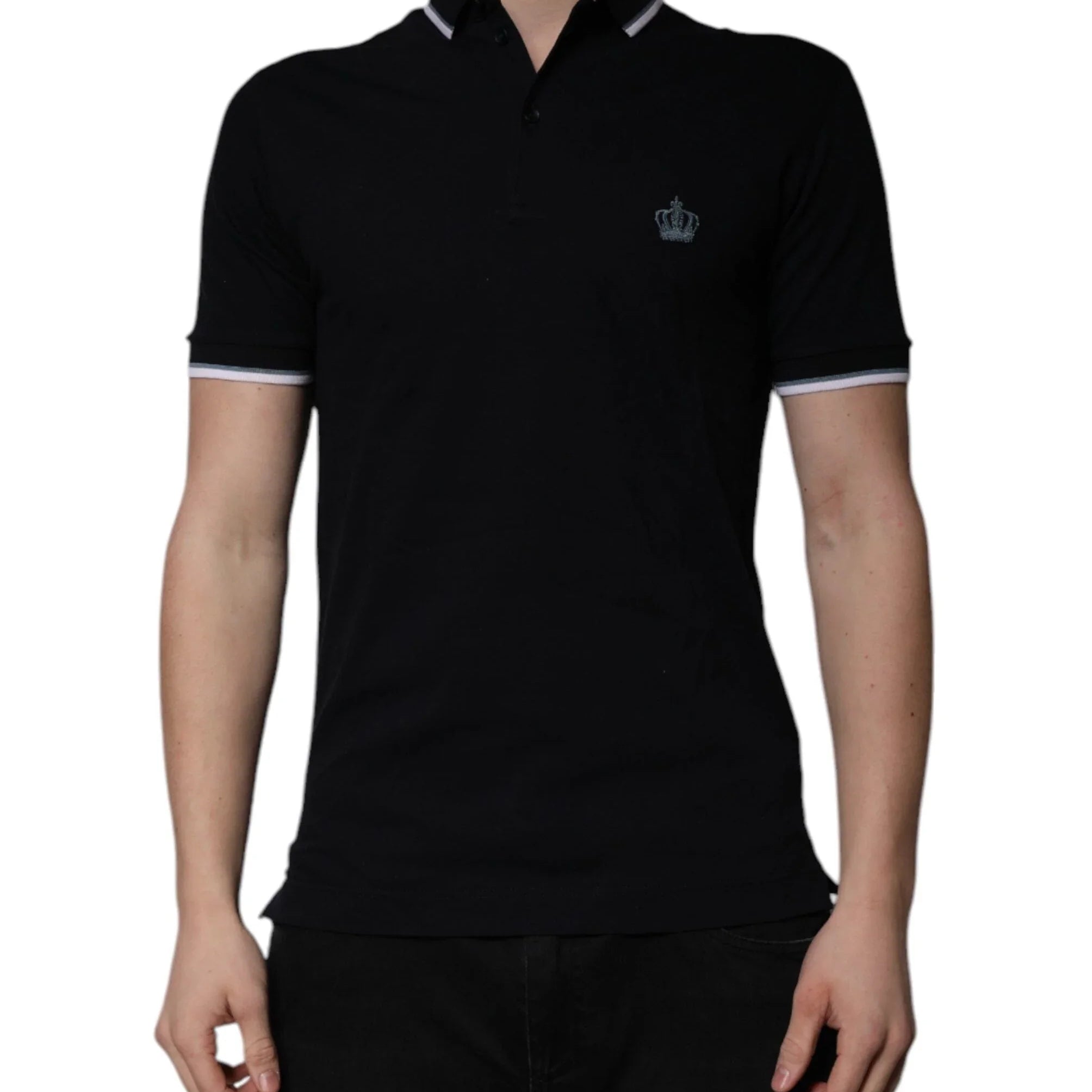 Dolce & Gabbana Premium Polos IT44 | XS Dolce & Gabbana Black Cotton Crown Collared Polo T-shirt
