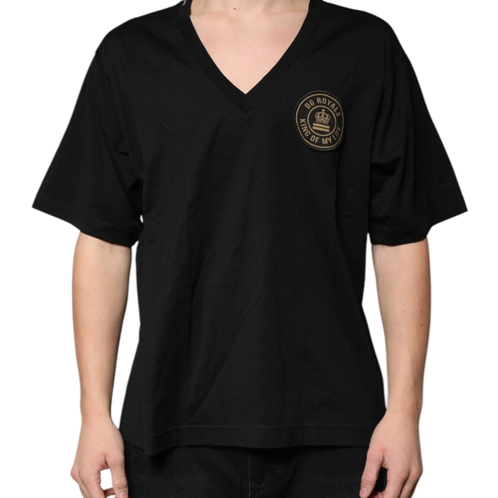 Dolce & Gabbana T-Shirts Dolce & Gabbana Black Cotton Logo Vneck Short Sleeve T-shirt