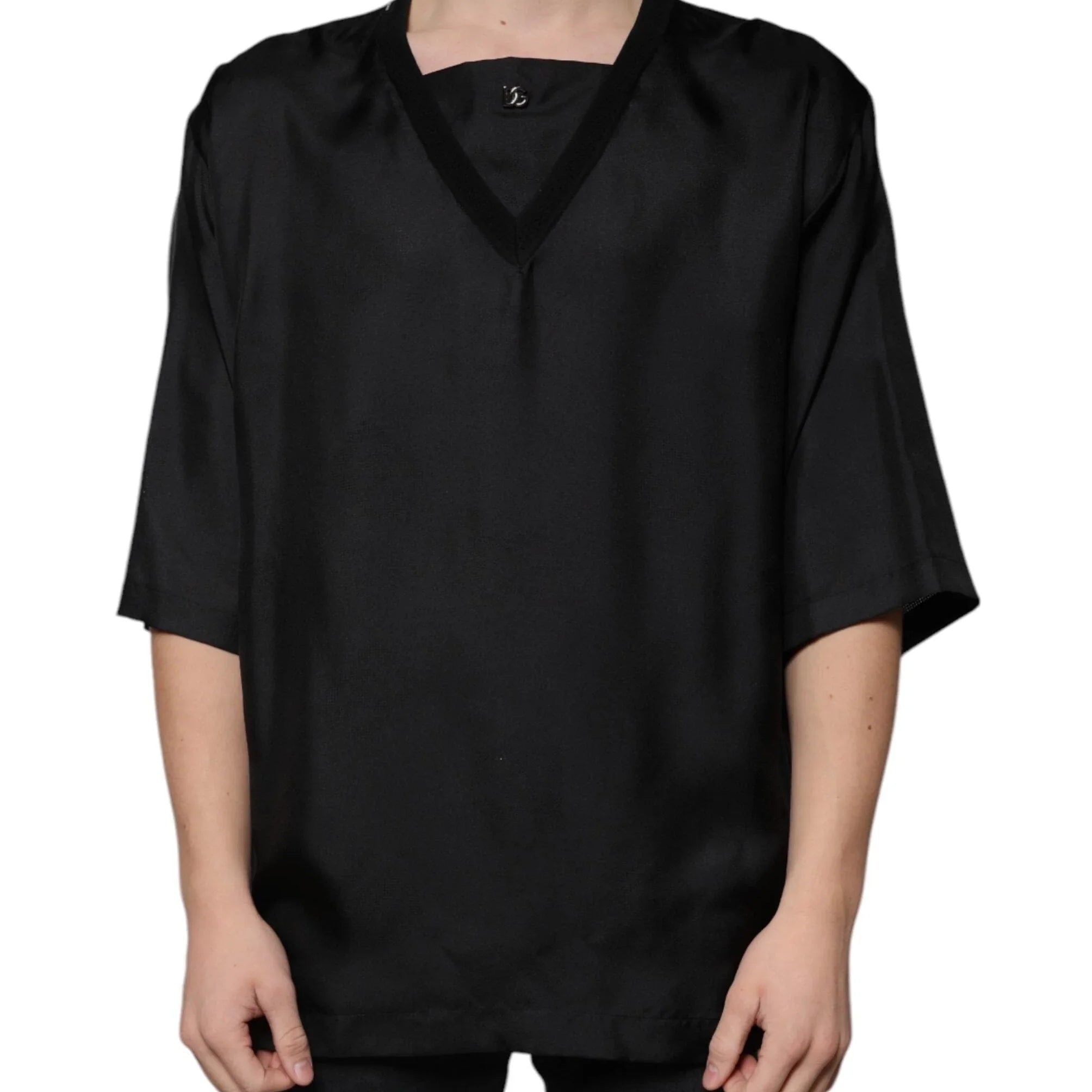 Dolce & Gabbana T-Shirts IT50 | L Dolce & Gabbana Black Cotton Square Neck Short Sleeve T-shirt
