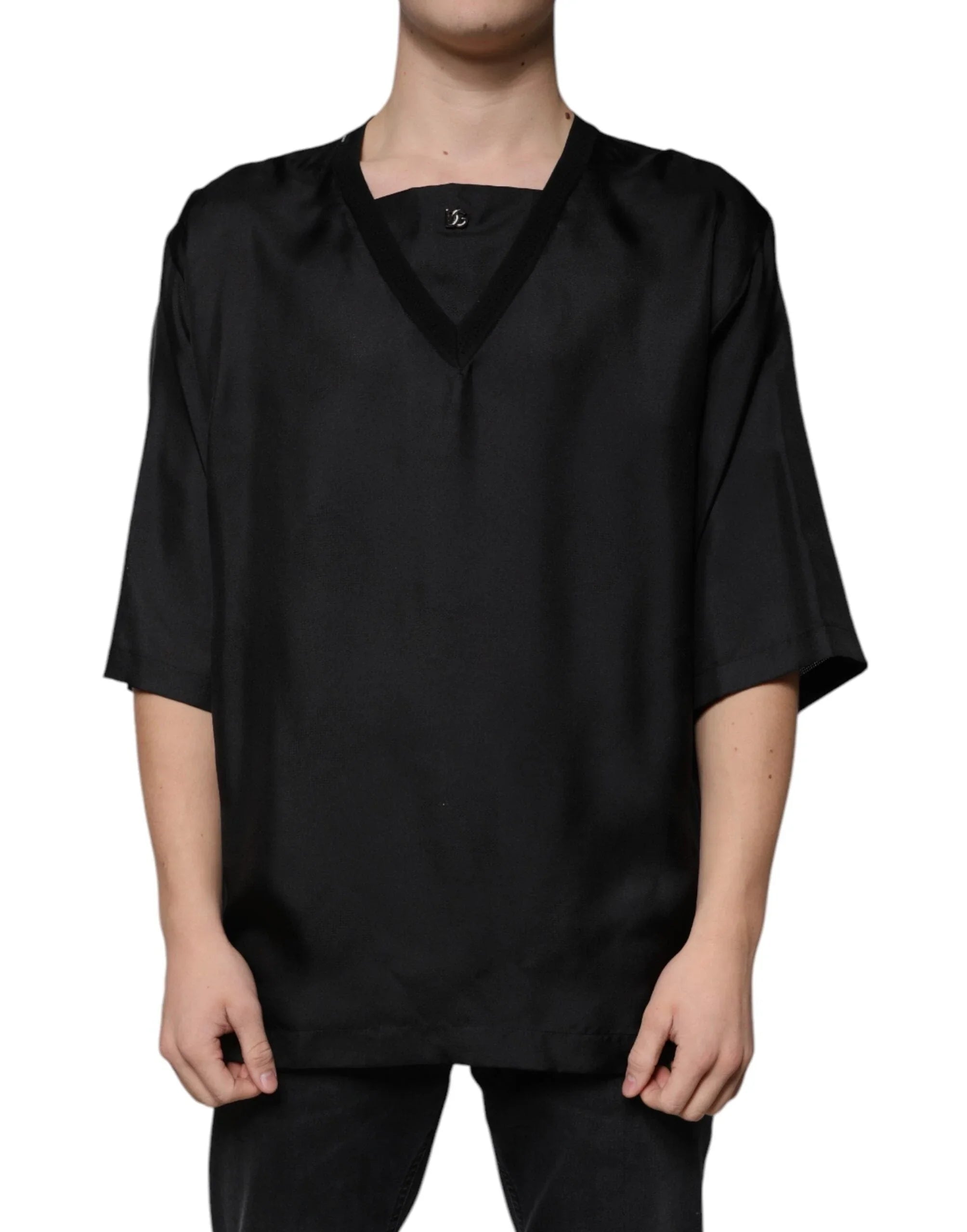 Dolce & Gabbana T-Shirts IT50 | L Dolce & Gabbana Black Cotton Square Neck Short Sleeve T-shirt