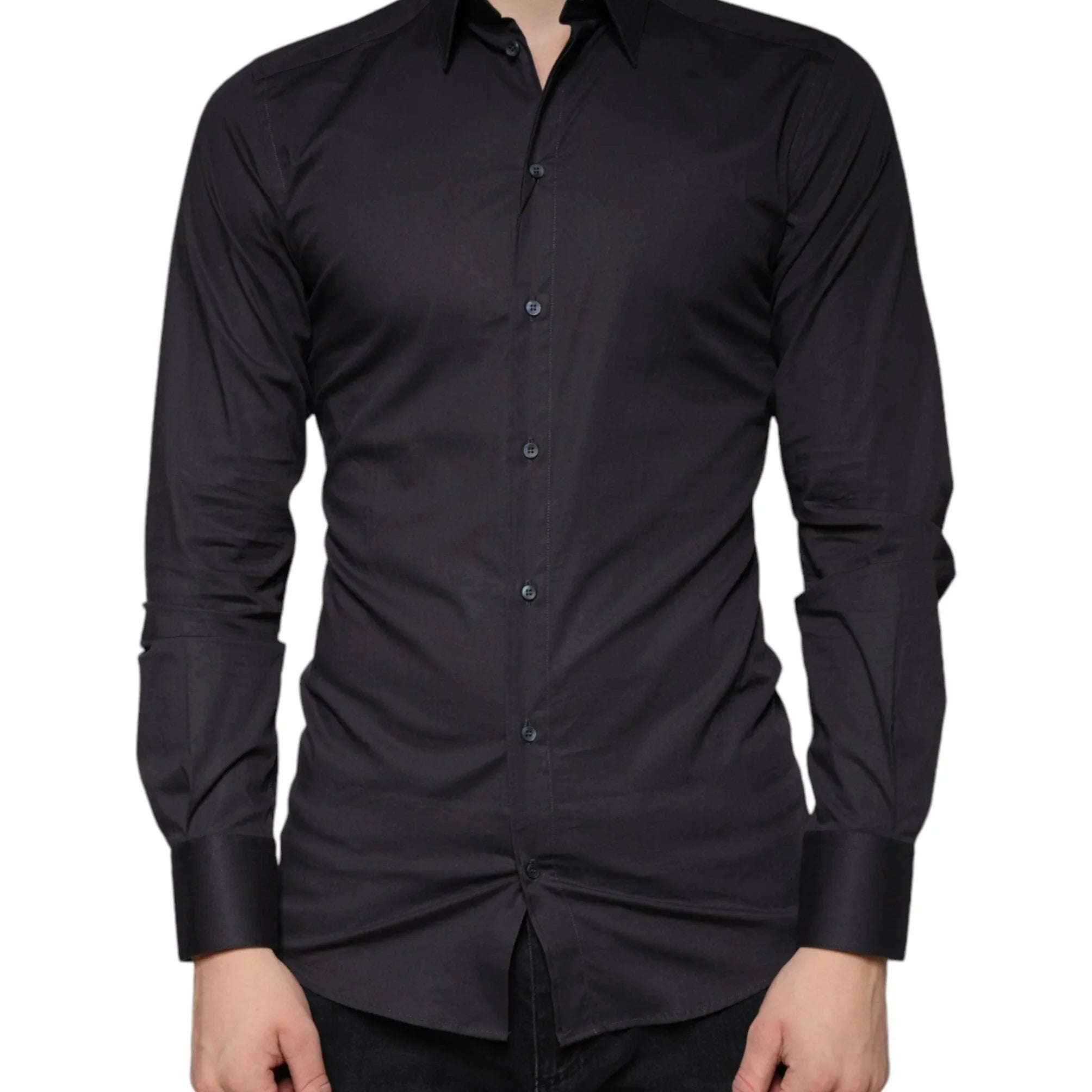 Dolce & Gabbana Dress Shirts IT38 | XS Dolce & Gabbana Black Cotton Stretch Dress GOLD Formal Shirt