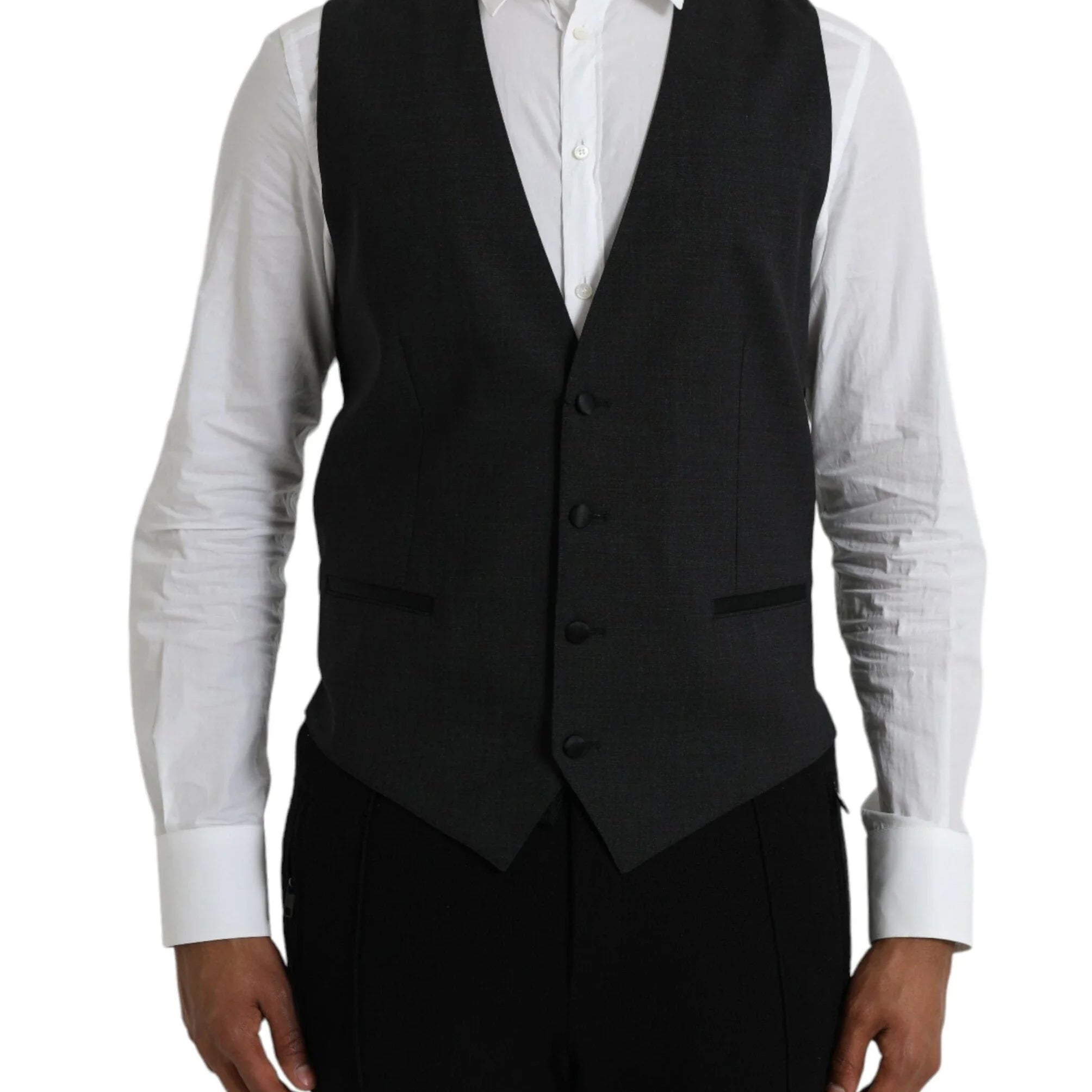 Dress Vest IT50 | L Dolce & Gabbana Black Cotton Waistcoat Dress Formal Vest