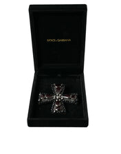Dolce & Gabbana Brooches Dolce & Gabbana Black Crystals Embellished Cross Pin Brooch