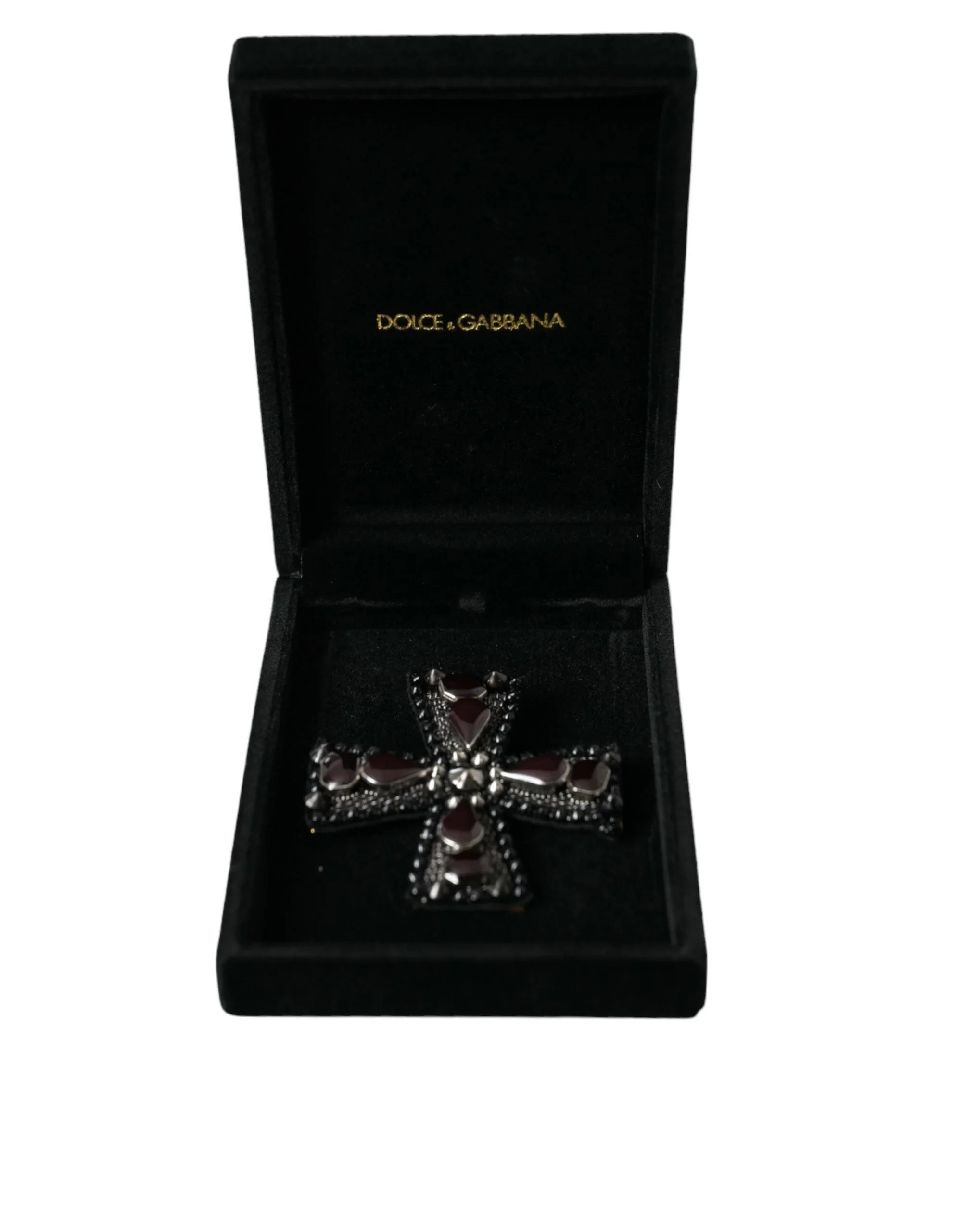 Dolce & Gabbana Brooches Dolce & Gabbana Black Crystals Embellished Cross Pin Brooch