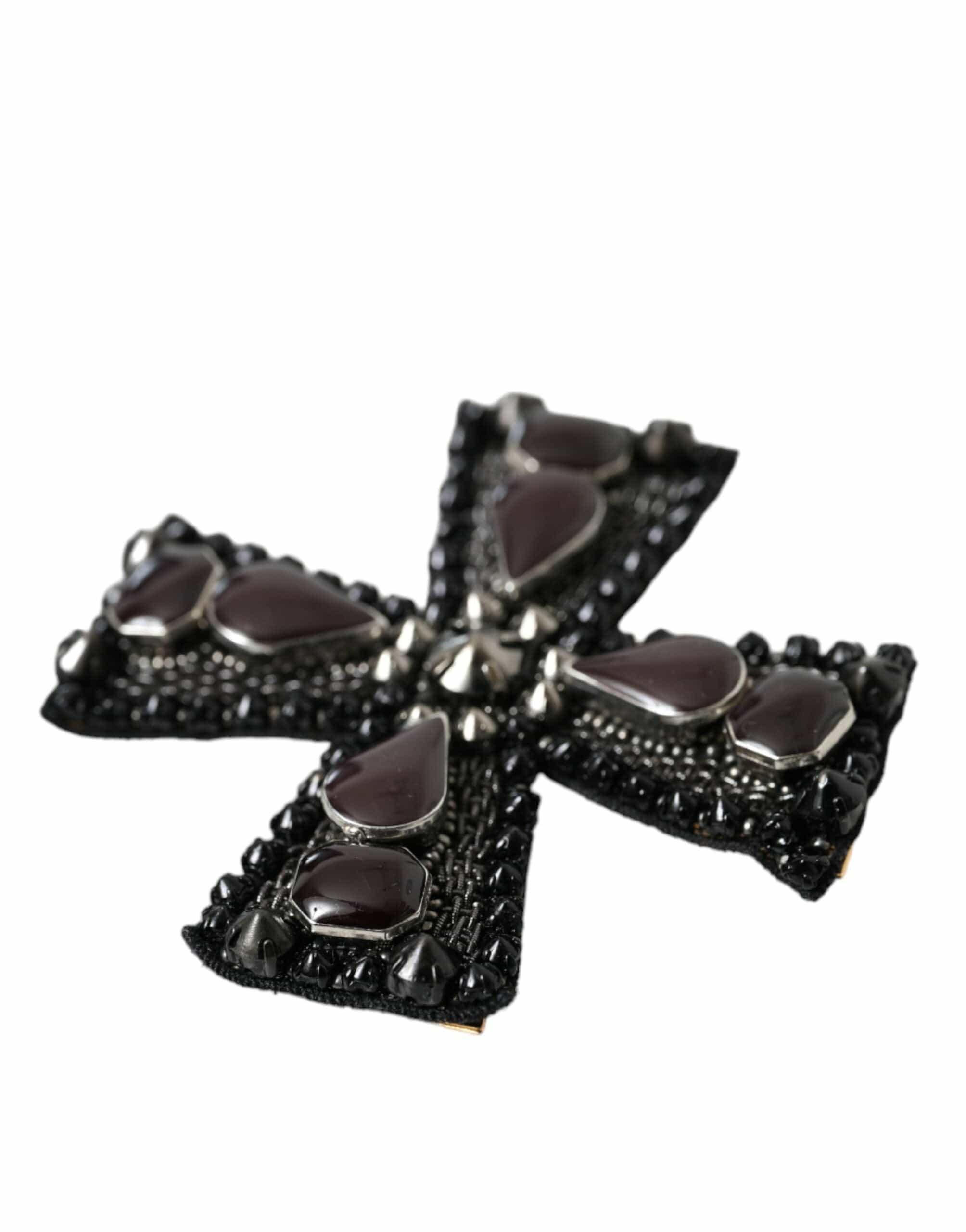 Dolce & Gabbana Brooches Dolce & Gabbana Black Crystals Embellished Cross Pin Brooch