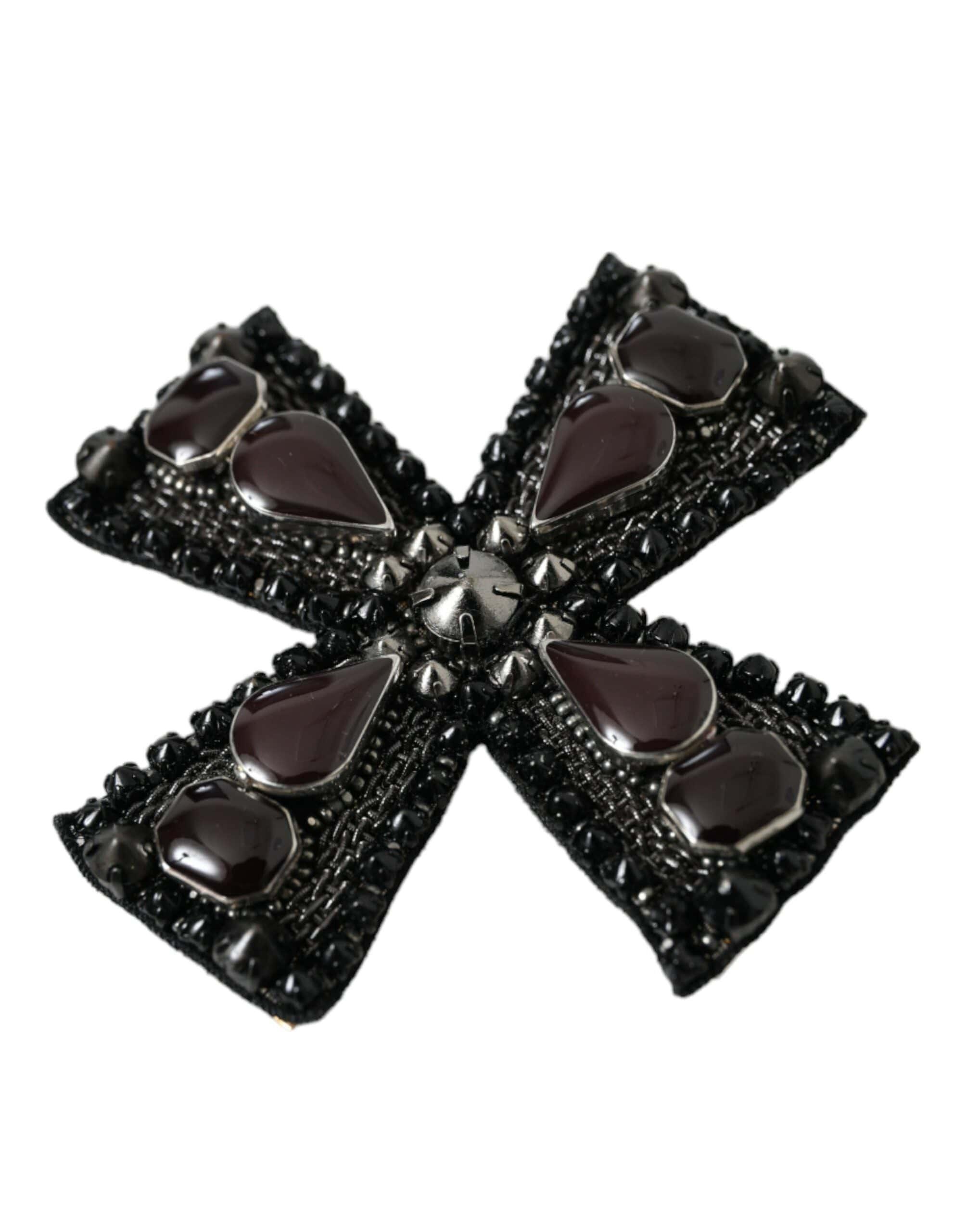 Dolce & Gabbana Brooches Dolce & Gabbana Black Crystals Embellished Cross Pin Brooch