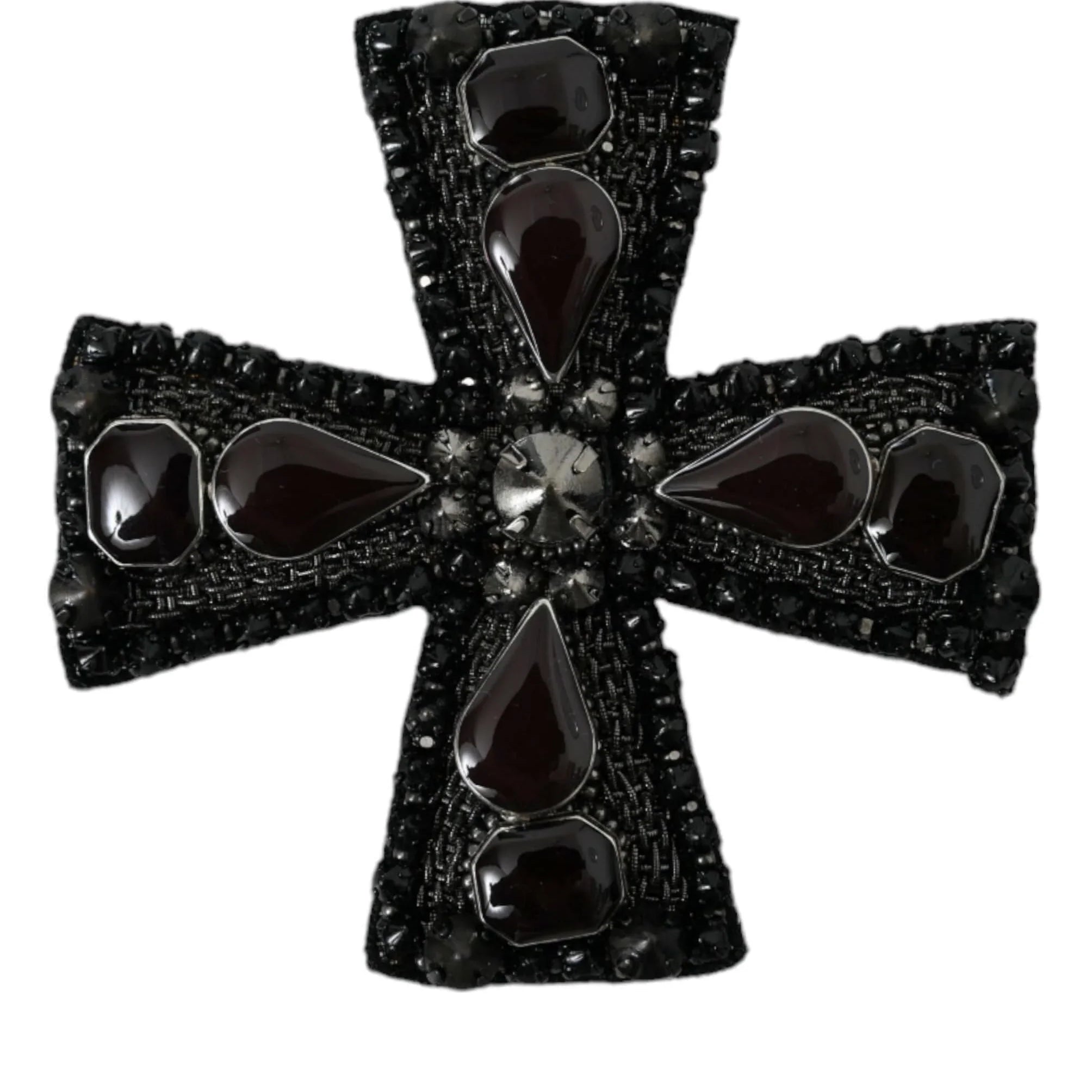 Dolce & Gabbana Brooches Dolce & Gabbana Black Crystals Embellished Cross Pin Brooch