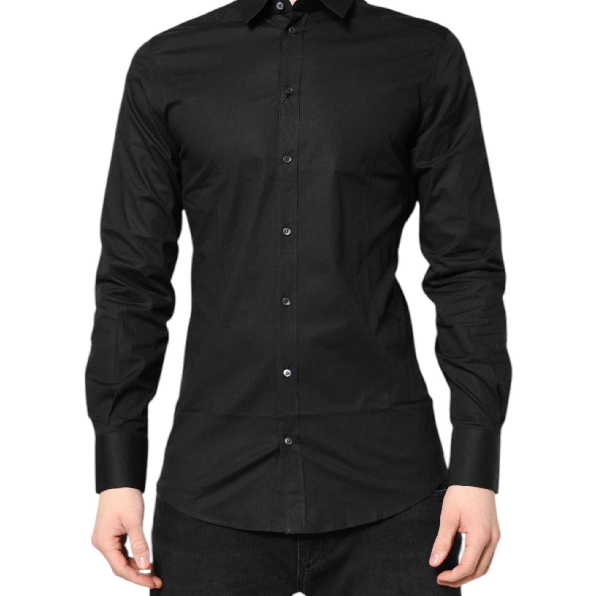 Dolce & Gabbana Dress Shirts Dolce & Gabbana Black GOLD Cotton Long Sleeves Dress Shirt