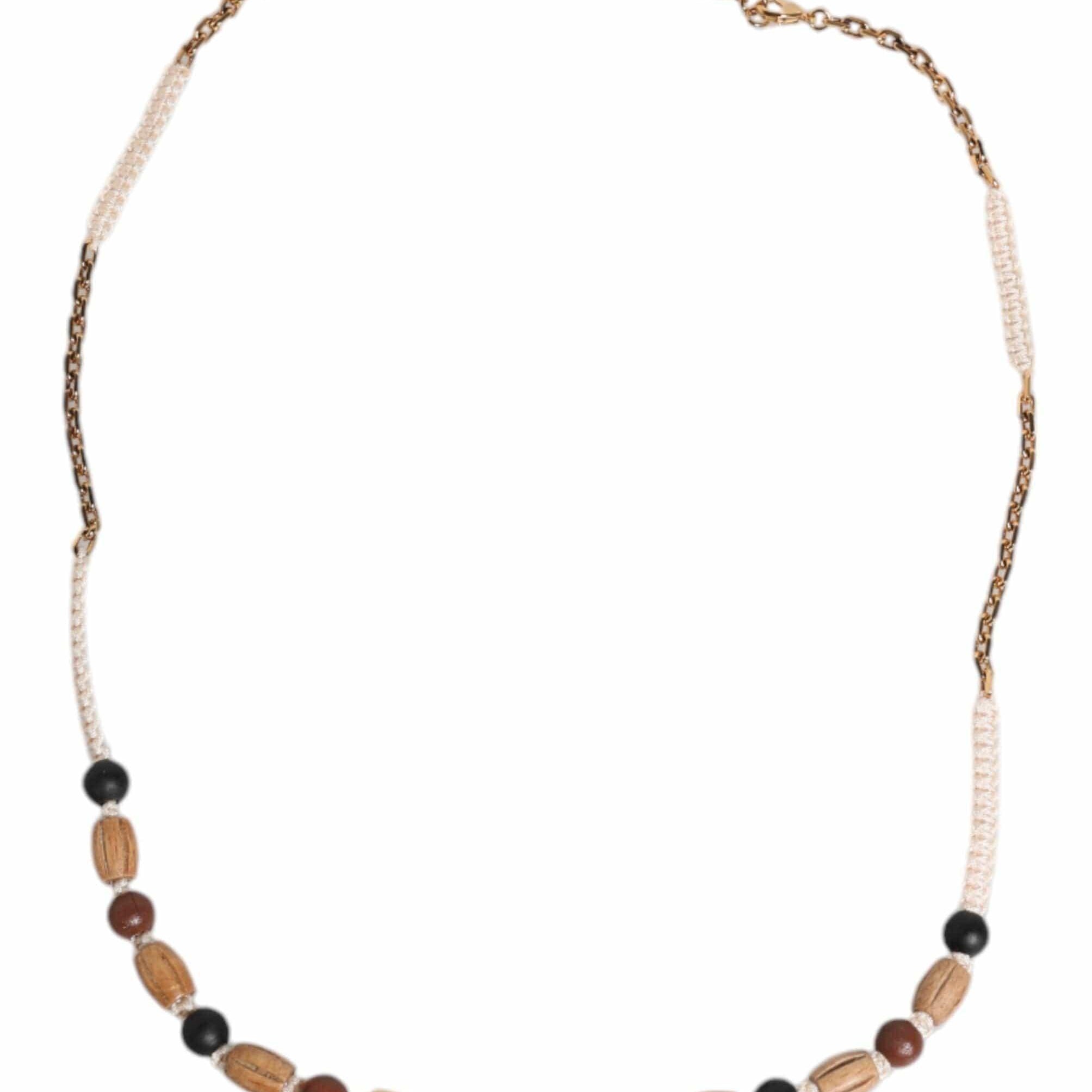 Dolce & Gabbana Dolce & Gabbana Black Gold Wooden Beaded Logo Pendant Necklace