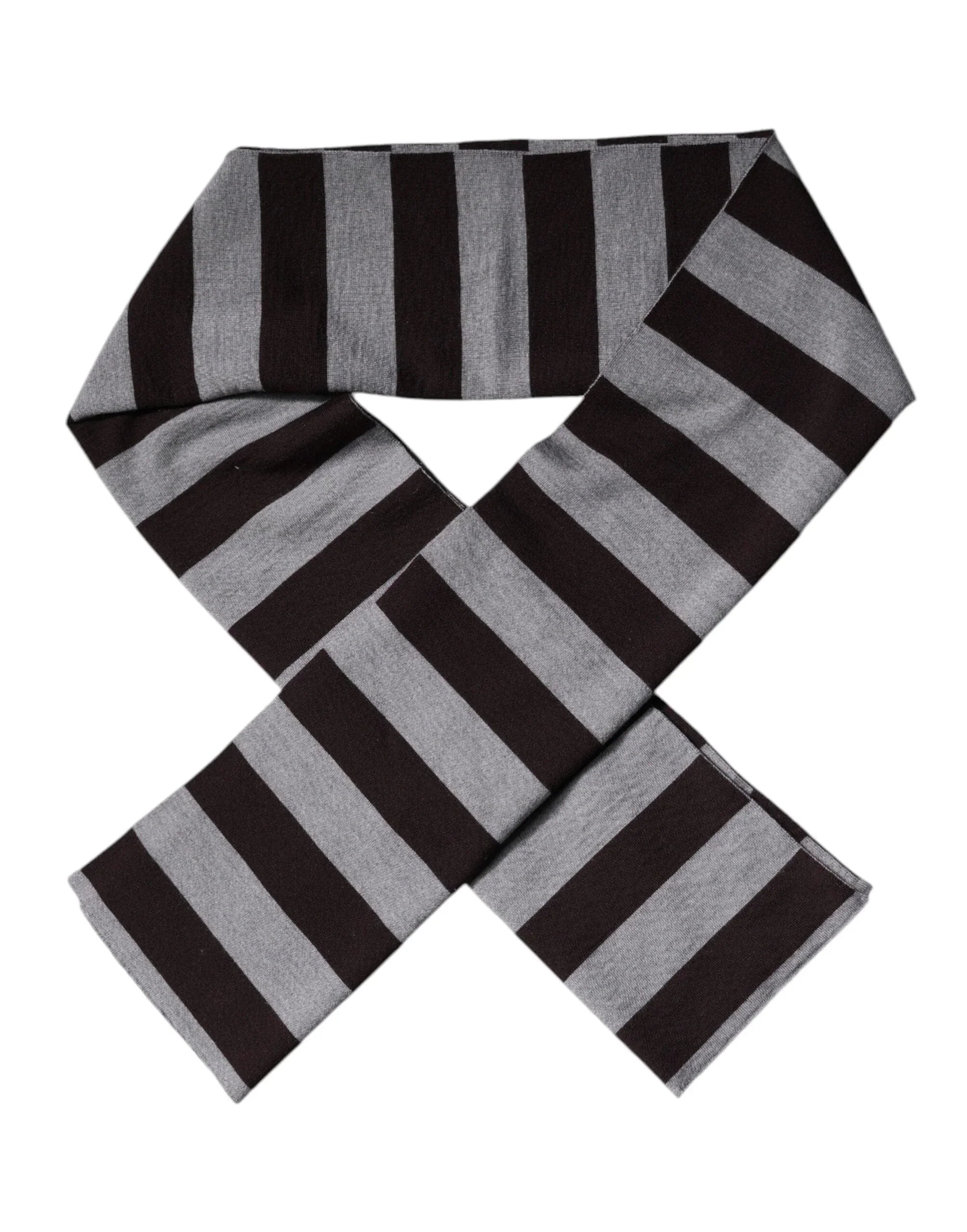 Dolce & Gabbana Dolce & Gabbana Black Gray Stripes Wool Neck Wrap Scarf