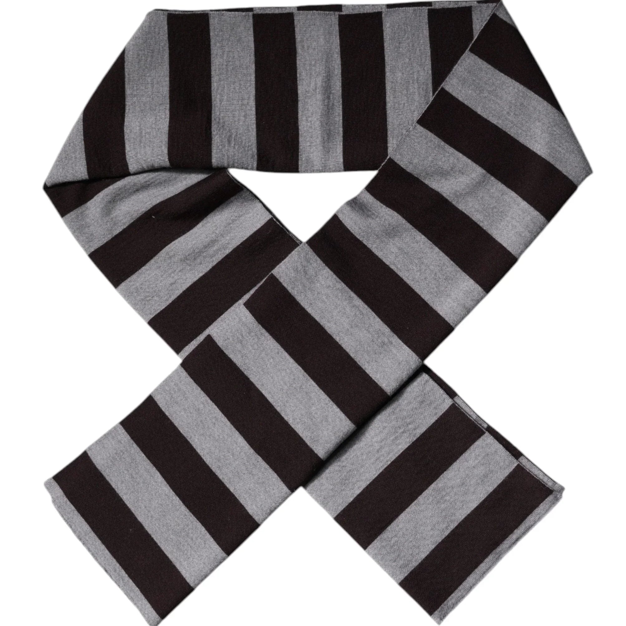Dolce & Gabbana Dolce & Gabbana Black Gray Stripes Wool Neck Wrap Scarf