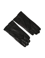 Dolce & Gabbana Gloves Dolce & Gabbana Black Leather Embossed Logo Short Hands Gloves