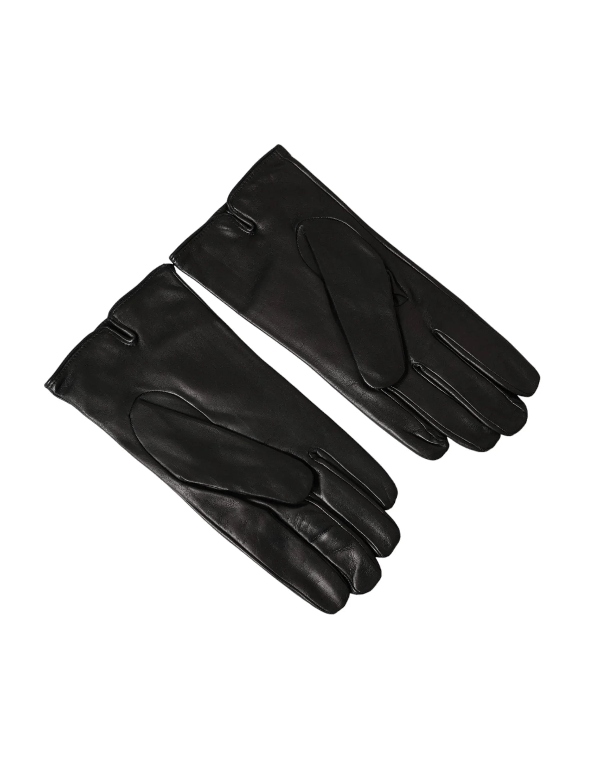 Dolce & Gabbana Gloves Dolce & Gabbana Black Leather Embossed Logo Short Hands Gloves