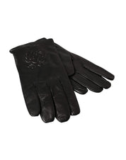 Dolce & Gabbana Gloves Dolce & Gabbana Black Leather Embossed Logo Short Hands Gloves