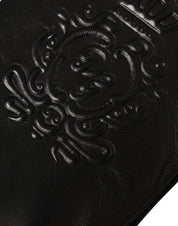 Dolce & Gabbana Gloves Dolce & Gabbana Black Leather Embossed Logo Short Hands Gloves