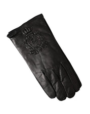 Dolce & Gabbana Gloves Dolce & Gabbana Black Leather Embossed Logo Short Hands Gloves