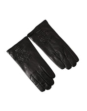 Dolce & Gabbana Gloves Dolce & Gabbana Black Leather Embossed Logo Short Hands Gloves