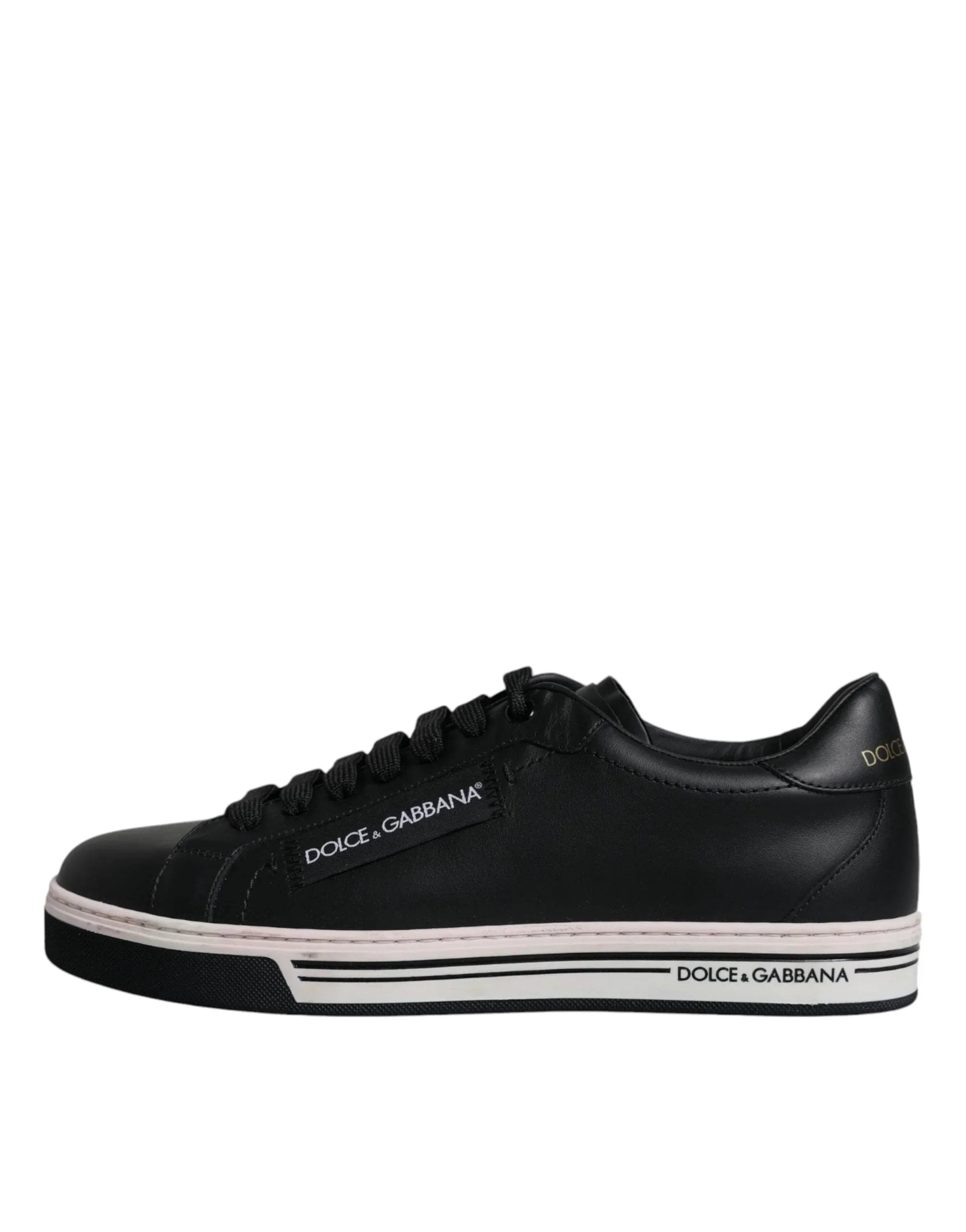 Dolce & Gabbana Sneakers Dolce & Gabbana Black Leather Low Top Men Sneakers Shoes