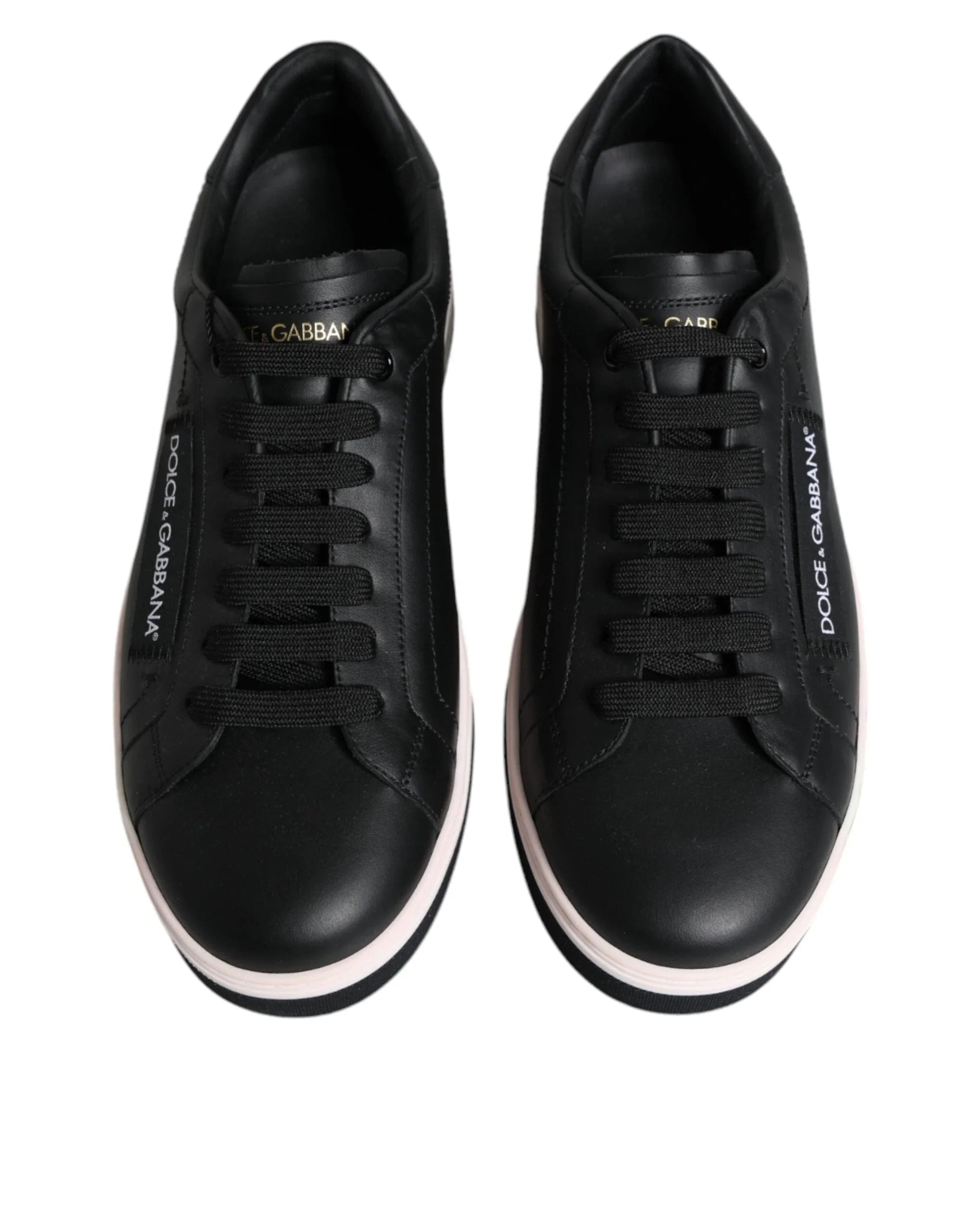 Dolce & Gabbana Sneakers Dolce & Gabbana Black Leather Low Top Men Sneakers Shoes
