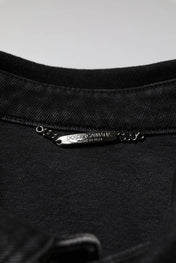Dolce & Gabbana Jackets IT52 | XL Dolce & Gabbana Black Logo Cotton Stretch Denim Jacket