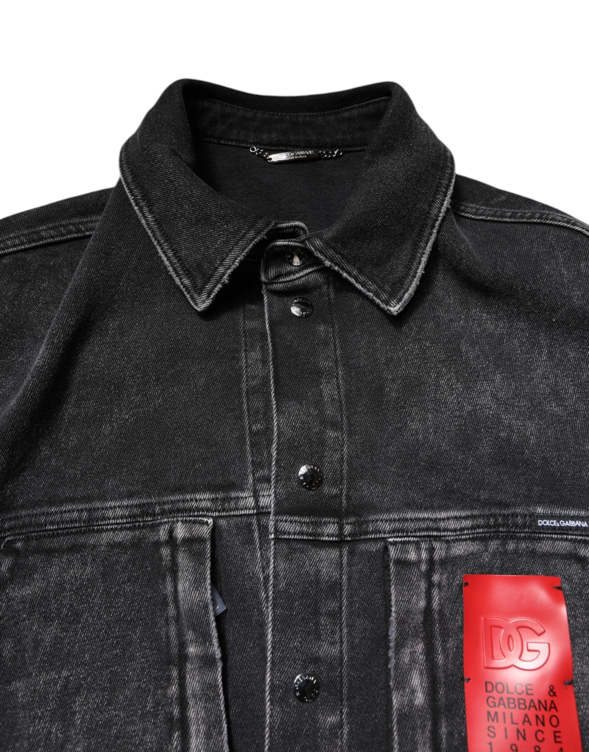Dolce & Gabbana Jackets IT52 | XL Dolce & Gabbana Black Logo Cotton Stretch Denim Jacket