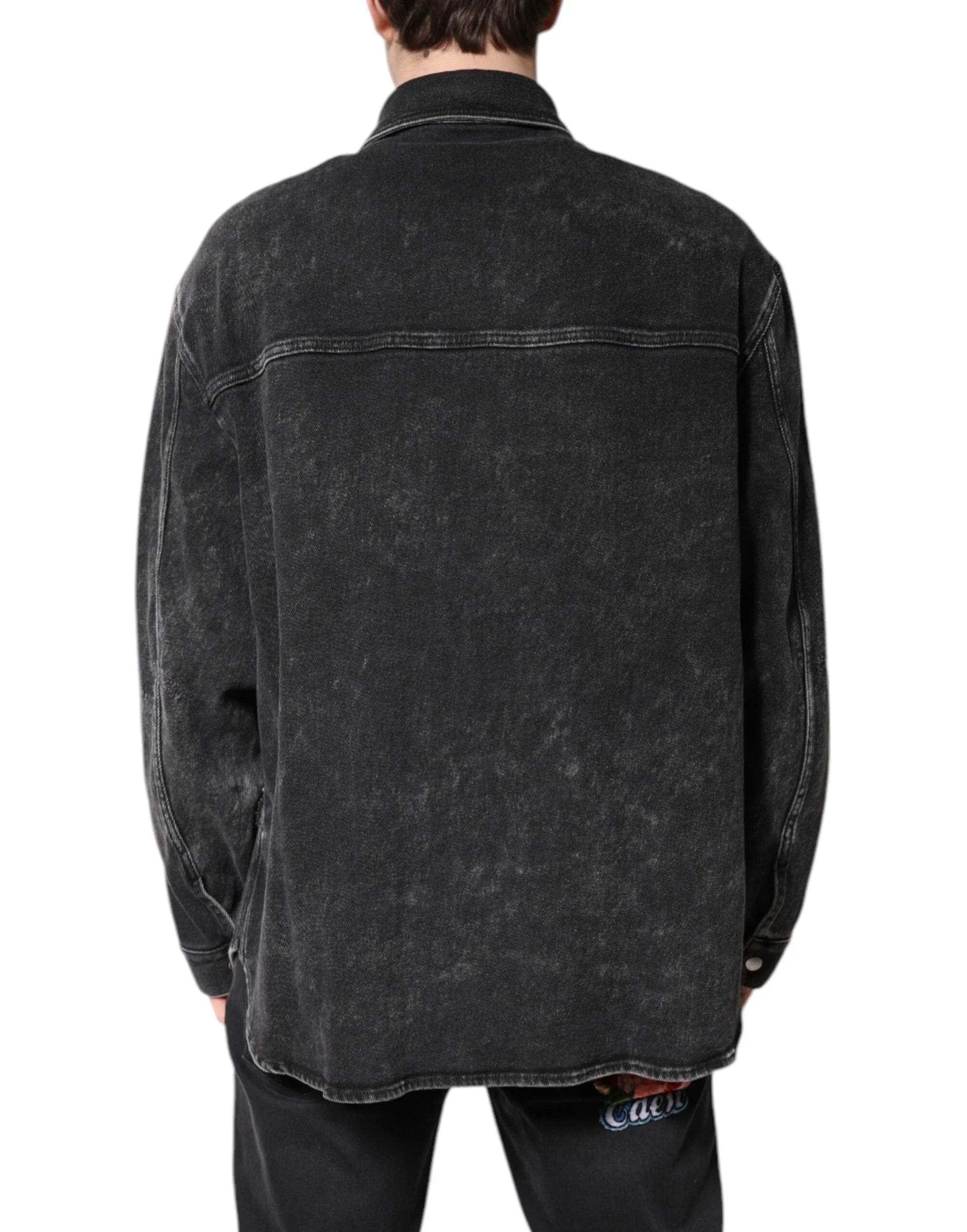 Dolce & Gabbana Jackets IT52 | XL Dolce & Gabbana Black Logo Cotton Stretch Denim Jacket