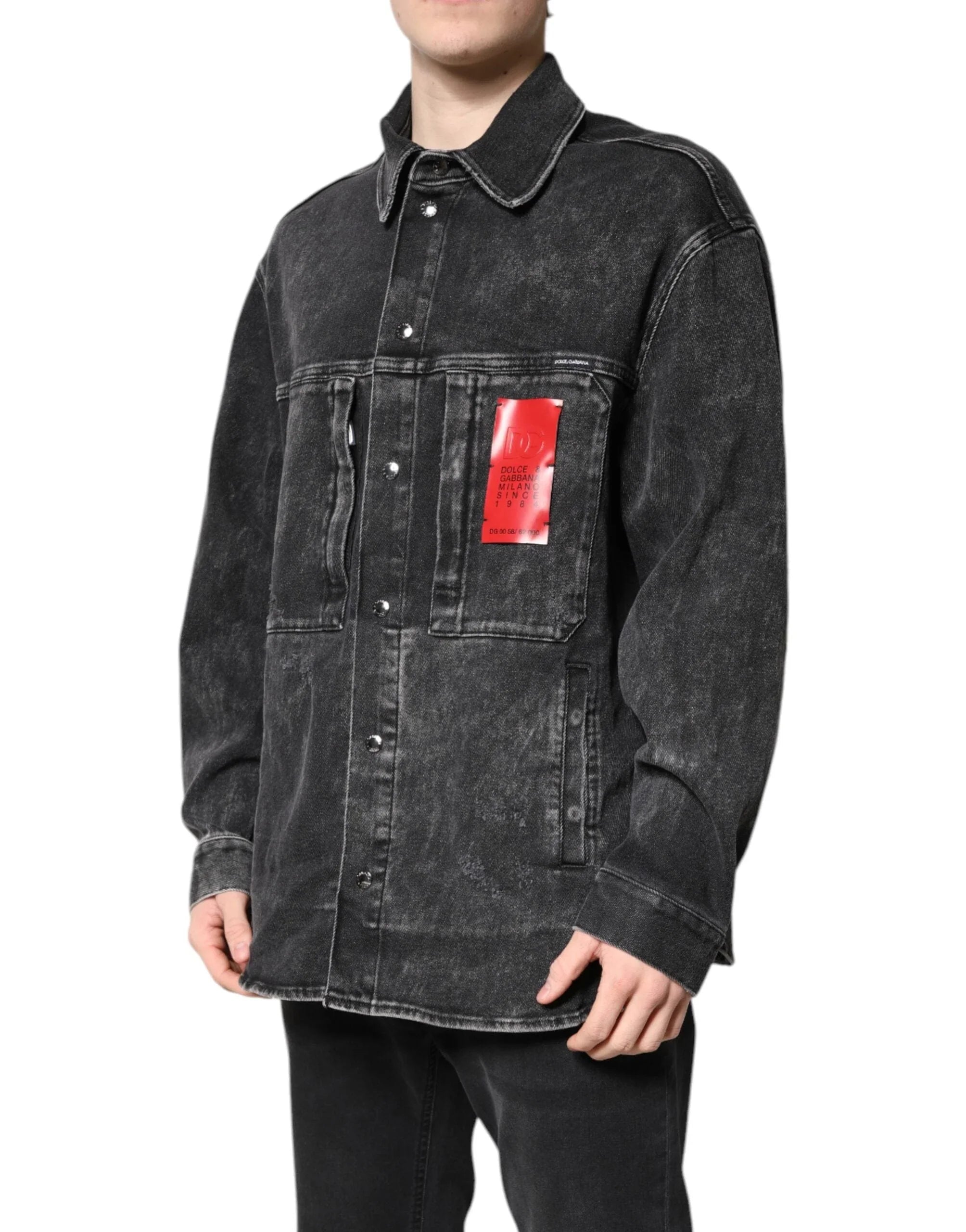Dolce & Gabbana Jackets IT52 | XL Dolce & Gabbana Black Logo Cotton Stretch Denim Jacket