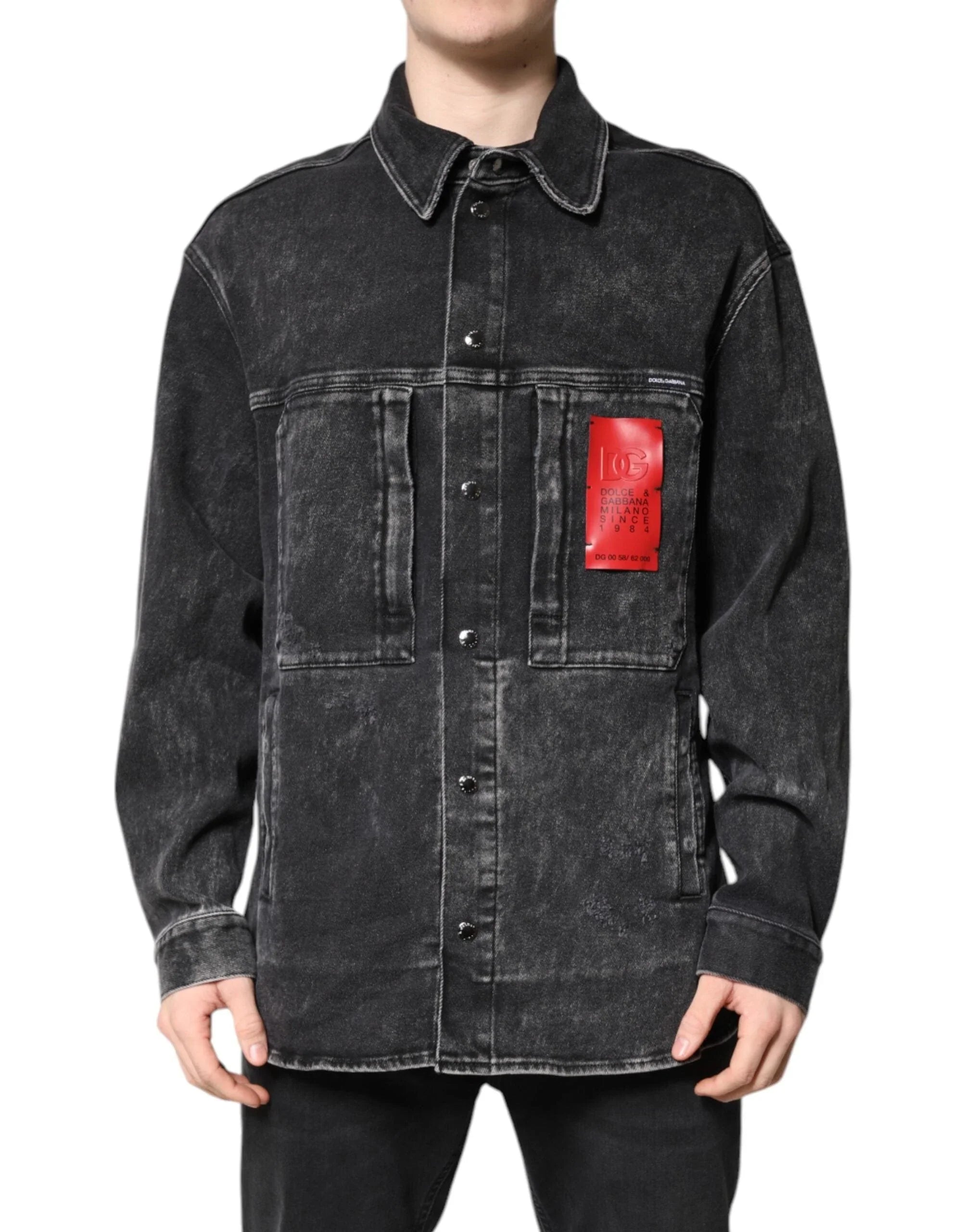 Dolce & Gabbana Jackets IT52 | XL Dolce & Gabbana Black Logo Cotton Stretch Denim Jacket