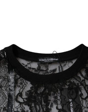 Dolce & Gabbana T-Shirts IT50 | L Dolce & Gabbana Black Nylon Floral Lace Crew Neck T-shirt